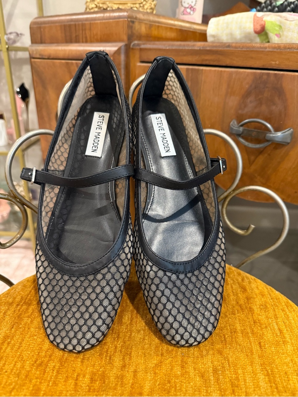 Steve Madden Black Mesh Mary Jane Flats